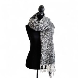 Vintage American Eagle Blanket Scarf with Tassels – Light Grey & Black – NWOT